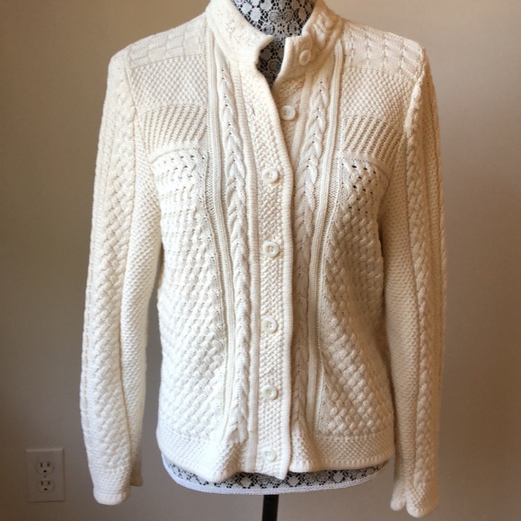 LL Bean cotton button up sweater cable and mixed stitch knit - Picture 6 of 9